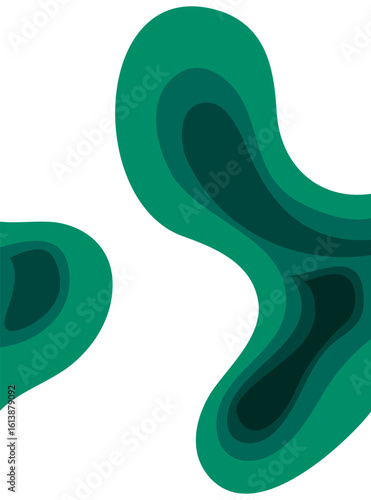 Two layered teal-green abstract shapes with fluid, organic forms and smooth color transitions on a plain white background, creating a three-dimensional effect.