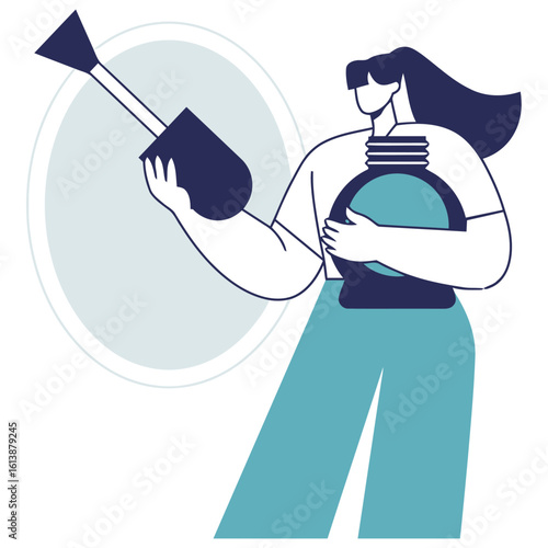 Stylish woman confidently applying vibrant turquoise nail polish with a modern aesthetic, showcasing beauty and self-care in a clean, chic presentation.
