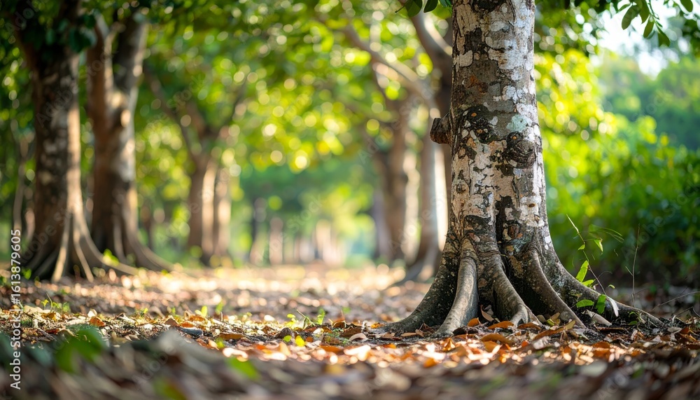 Fototapeta premium Oak and teak tree sanctuary in a vibrant forest environment