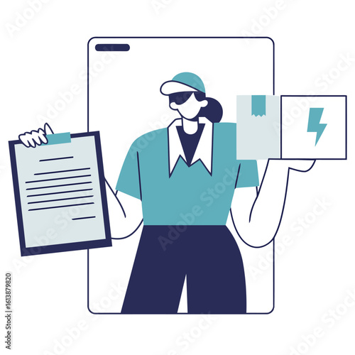 Efficient delivery person with package and clipboard ready to streamline logistics and provide excellent service for modern business operations
