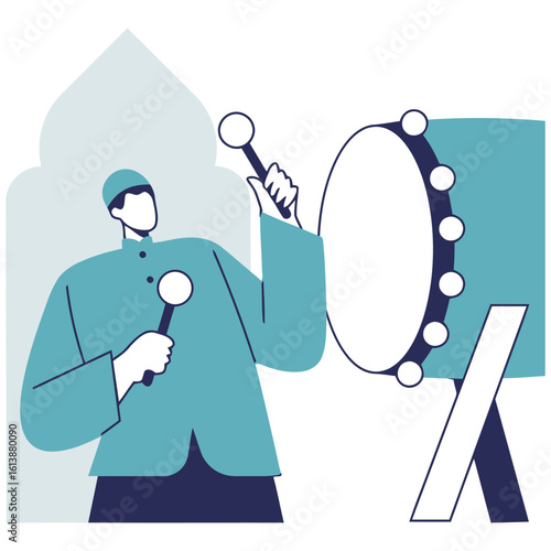 Celebrate Ramadan traditions with a man playing a large drum, evoking festive community spirit and cultural heritage for Islamic holidays and gatherings