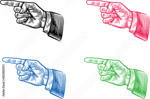 set of antique pointing finger engravings vector, vintage hand pointing symbols collection, detailed line art fingers, classic style hand icons