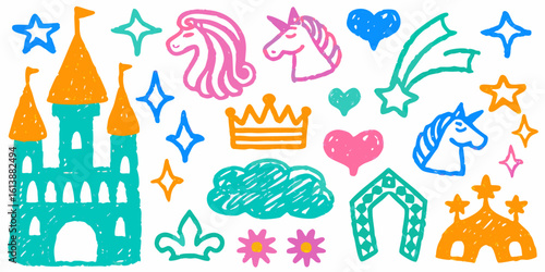 Doodle paint background with chalk hand-drawn elements. Sketch kid scribble, abstract children bg.