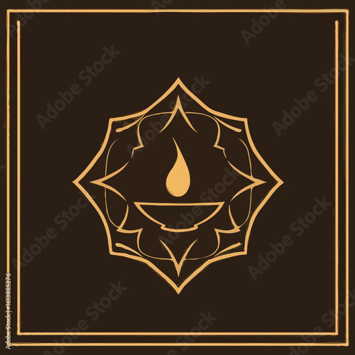 Golden art deco style Diya lamp icon representing the Diwali festival on a dark brown background.