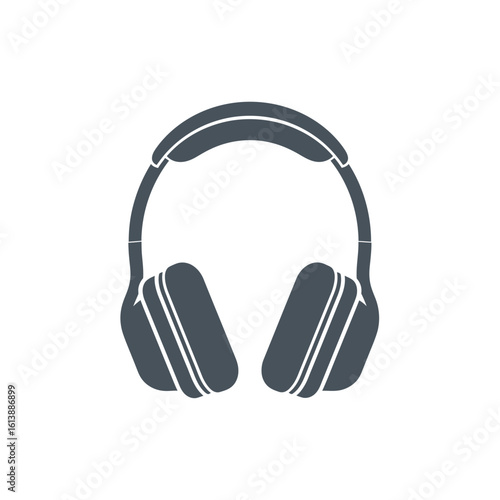 Sleek over-ear headphones, dark grey, simple design, isolated on white.