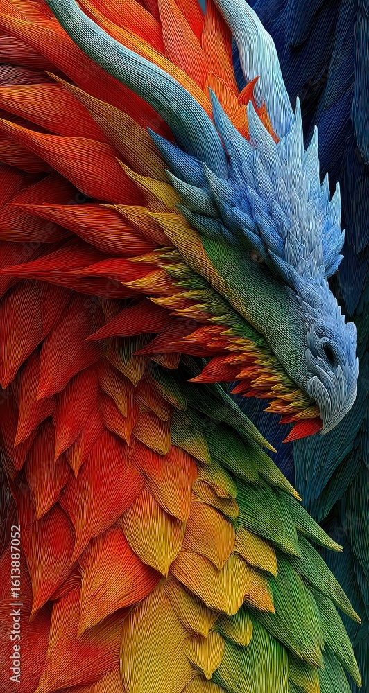 Fototapeta premium Close-up of a vibrant, colorful dragon's head and neck