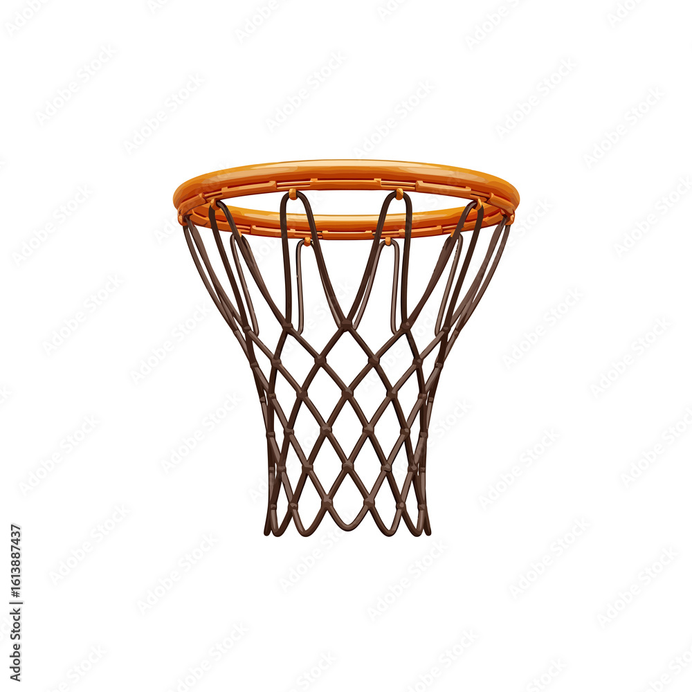 Close-up illustration of a basketball hoop, showing net and rim details against white background. Close-up illustration of a basketball hoop, showing net and rim details against white background.