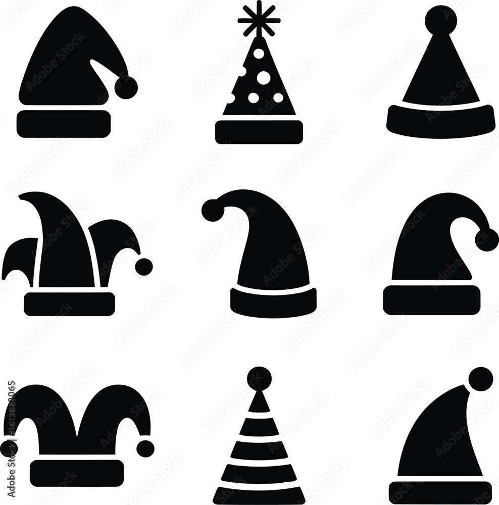 Vector illustration set of Christmas and party hat icons. Vector illustration set of Christmas and party hat icons.