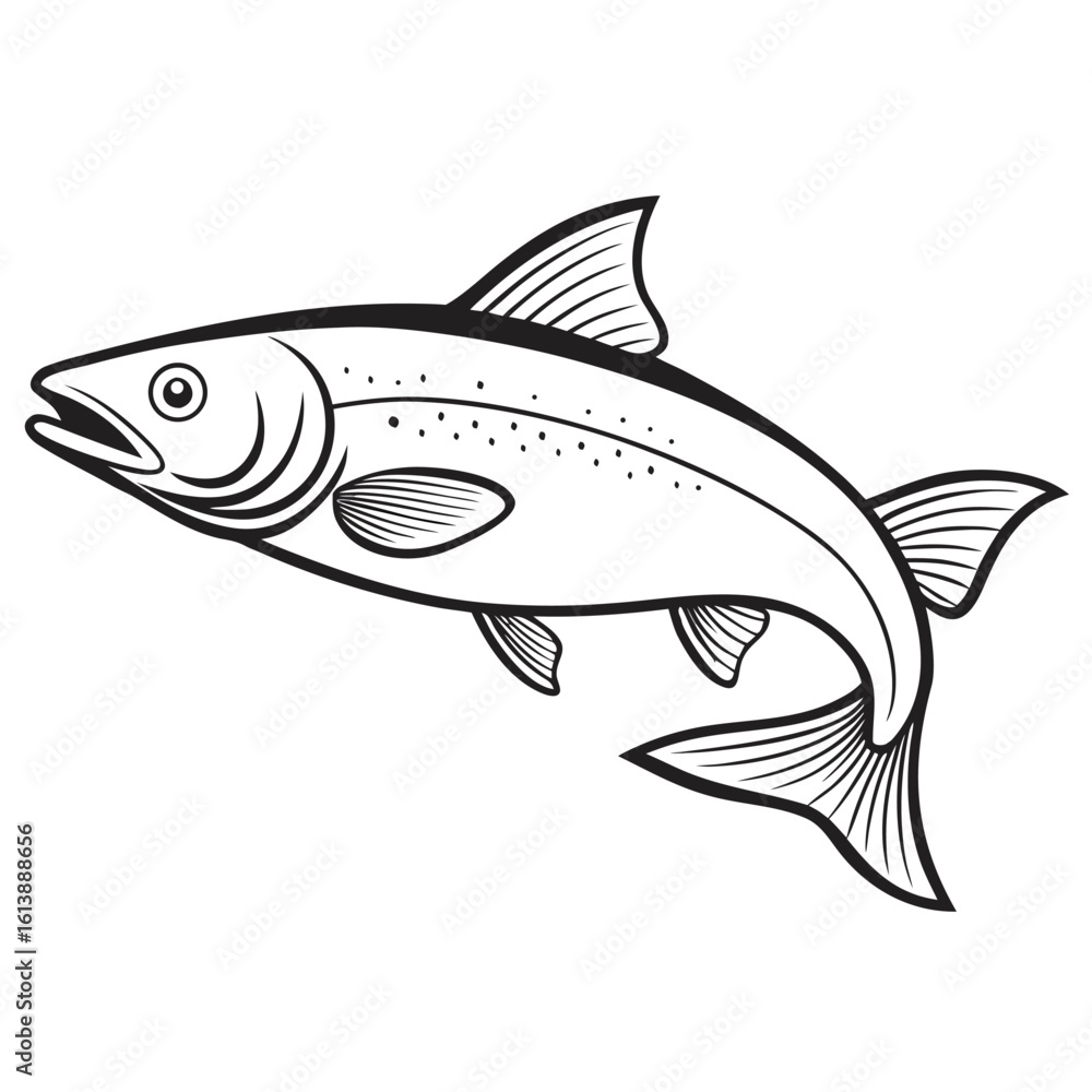 Fototapeta premium Stylized outline of a salmon fish with clean lines presented isolated on white background