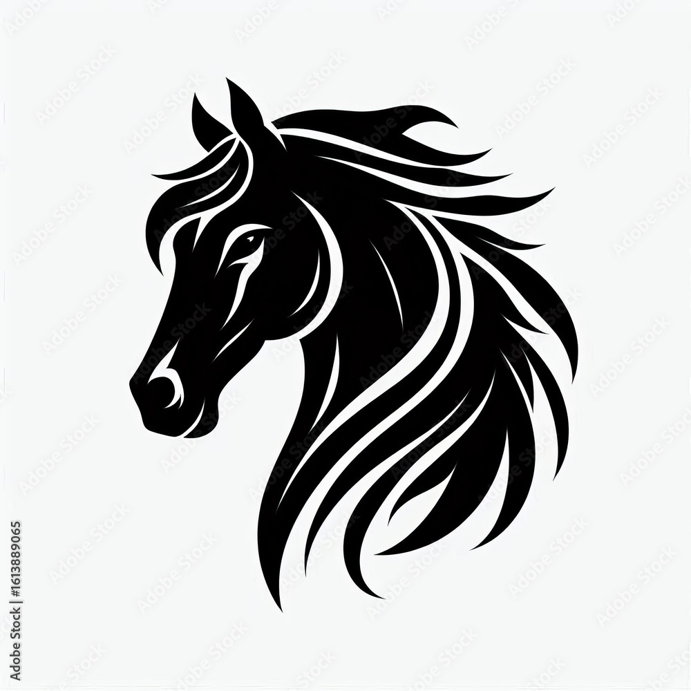 Obraz premium Stylized black silhouette of a horse head with flowing mane