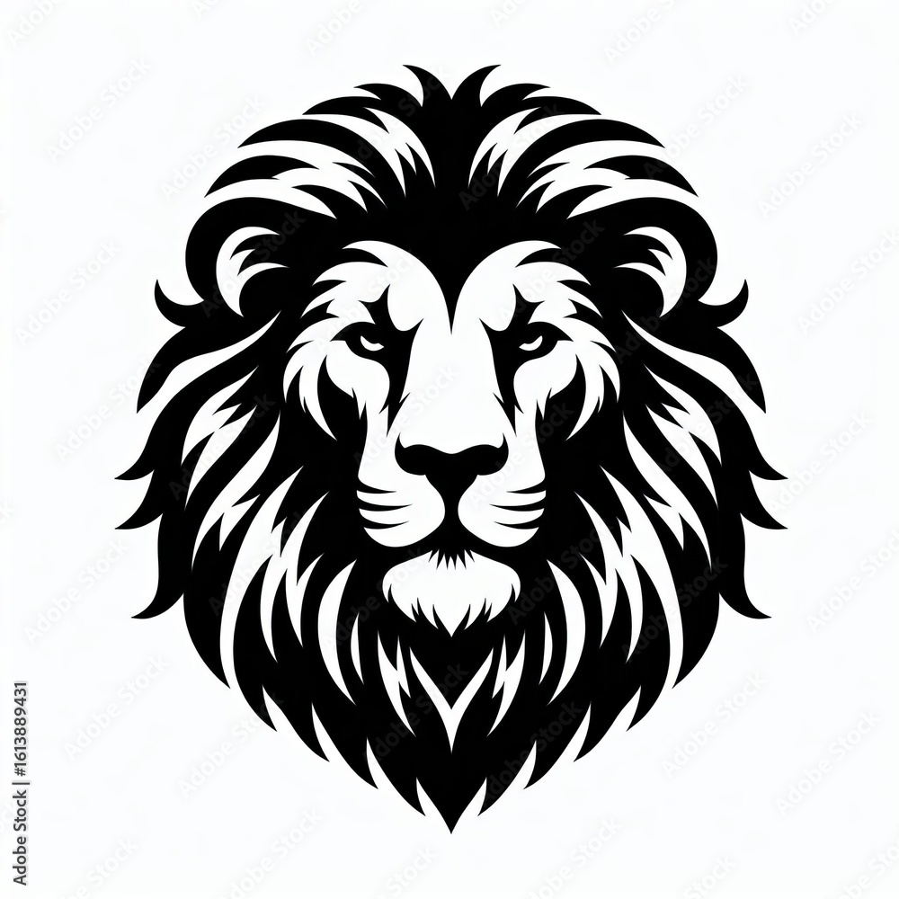 Majestic lion head emblem with bold black mane and fierce expression Majestic lion head emblem with bold black mane and fierce expression