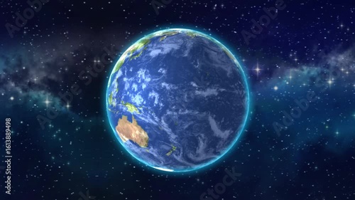 Realistic Earth Rotating on space (Loop). The concept of digitization is global technology. realistic world globe spinning slowly.