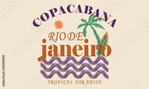 Trendy Amazing Brazil.Surfing Club, Copacabana, Rio de Janeiro. Tropical vibes t-shirt artwork. summer vibes artwork, beach artwork.