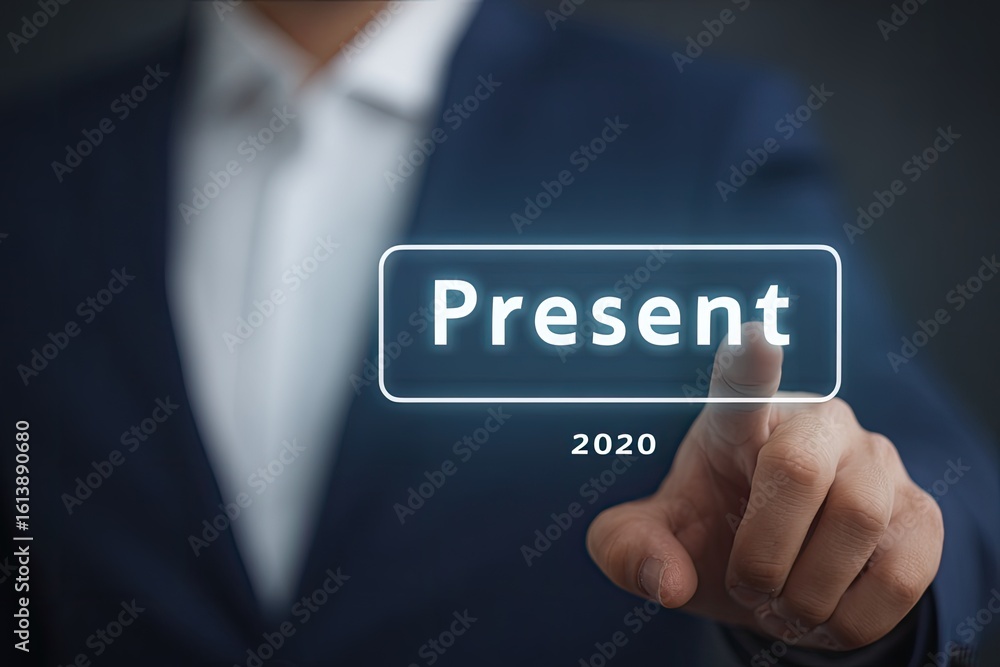 Businessman in suit touches a glowing Businessman in suit touches a glowing