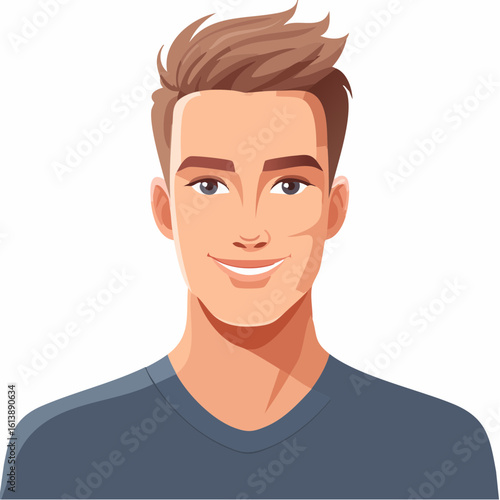 Face of a smiling handsome guy with hair in a vector illustration cartoon design