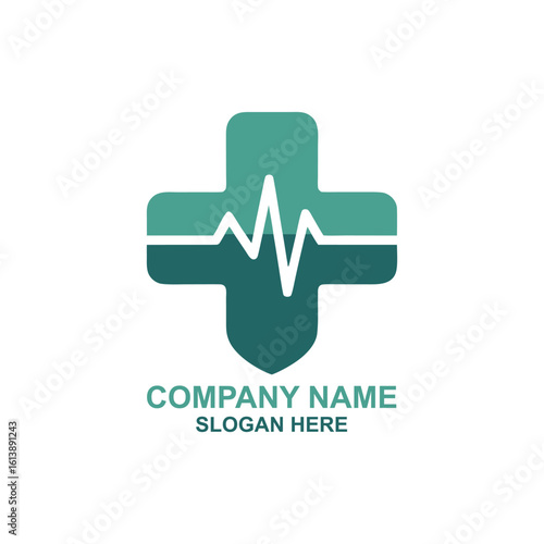 Medical Cross Logo Design with Heartbeat Signal Vector Illustration for Healthcare and Pharmaceutical Companies Modern and Professional