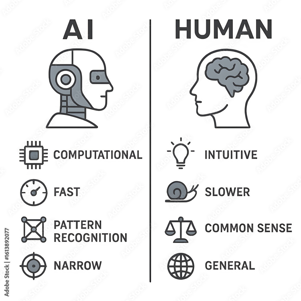 Obraz premium AI vs Human comparison with icons illustrating differences