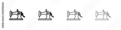Old sewing machine icon vector illustration, line design icon. Editable strokes.