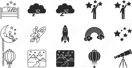 Collection of dreamy celestial and sleep related icons for creative projects