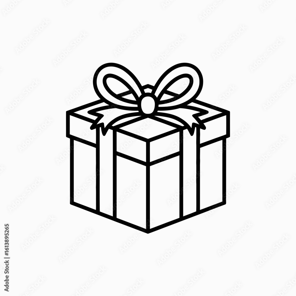 Obraz premium Gift Box Line Art Icon Present with Ribbon and Bow Outline Illustration