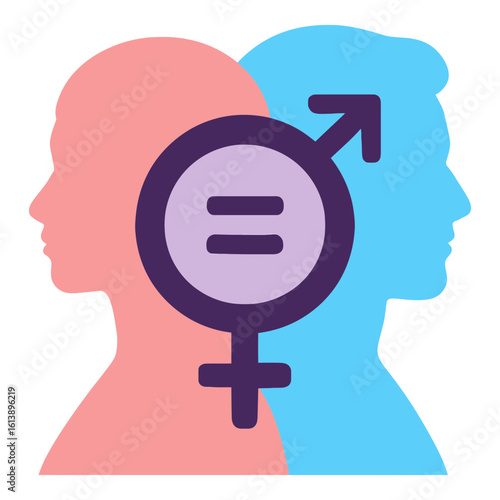 Gender Equality Icon with Male, Female Silhouettes and Equal Sign Symbol