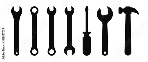 Black silhouette of wrenches vector, Setting tools symbol vector
