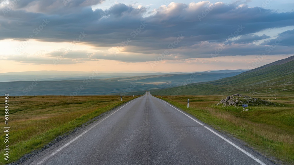 Naklejka premium Empty Road Extending to Horizon Collection - Journey and Adventure Concepts