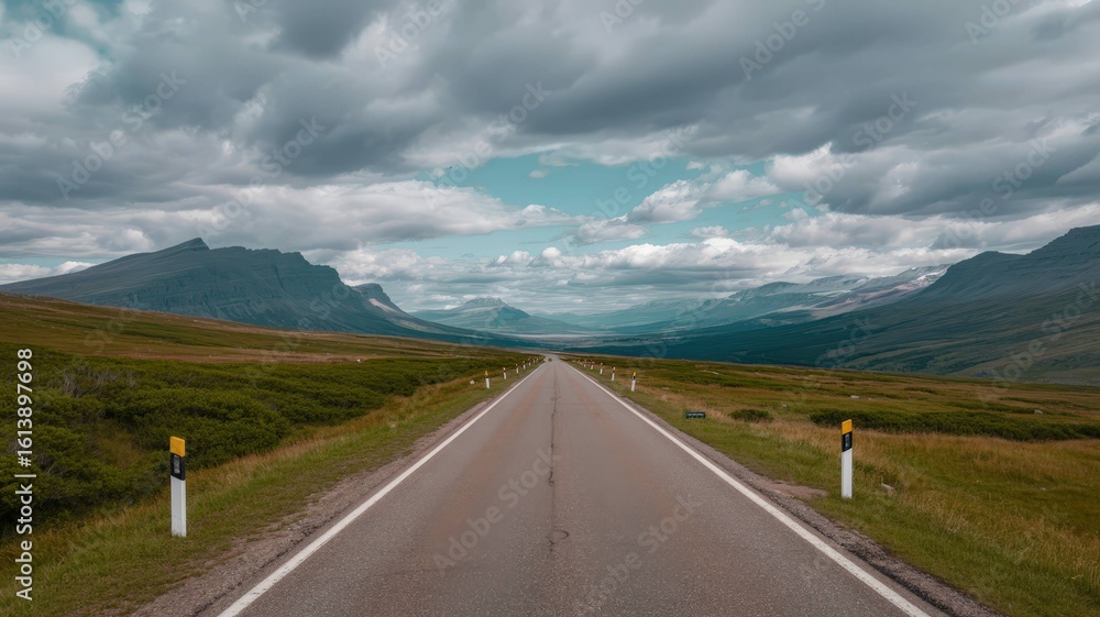 Naklejka premium Empty Road Extending to Horizon Collection - Journey and Adventure Concepts