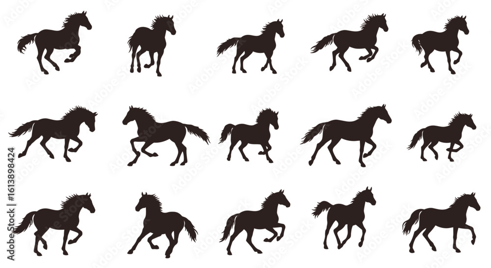 Obraz premium Collection of Running Horse Silhouettes