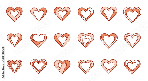 Collection of Stylized Orange Hearts with Layered Designs