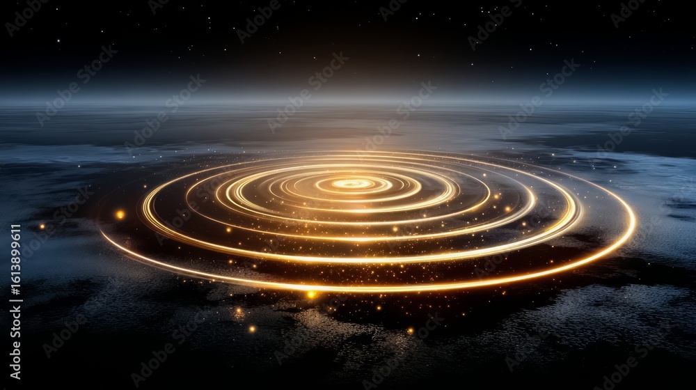 Fototapeta premium Glowing circle in the sky with stars surrounding it