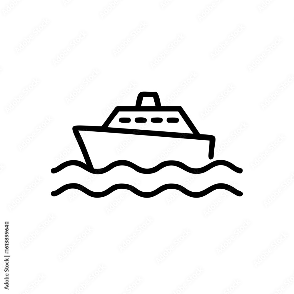 Outline cruise ship sailing on wavy water icon boat vessel Outline cruise ship sailing on wavy water icon boat vessel