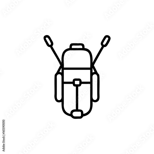 Outline icon a backpack with crossed trekking poles rucksack travel