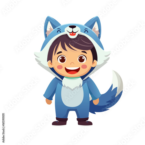 Cute Cartoon Kid Dressed as a Werewolf Isolated on a Transparent Background