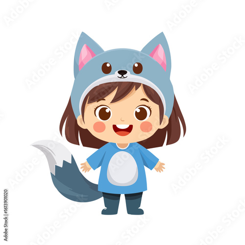 Cute Cartoon Kid Dressed as a Werewolf Isolated on a Transparent Background