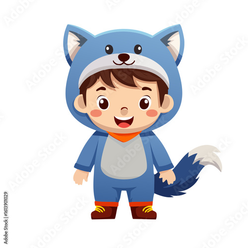 Cute Cartoon Kid Dressed as a Werewolf Isolated on a Transparent Background