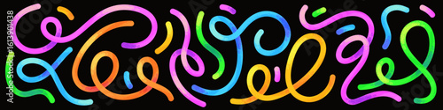 Colorful squiggles with hand drawn grunge texture, abstract bold wavy lines and swirls. Fun childish line wave and spiral doodles, curvy stripes, simple playful linear scribbles vector set