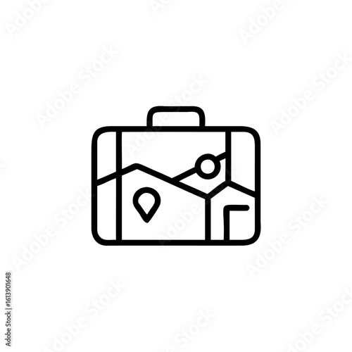 Outline icon a suitcase with a map location pin luggage travel