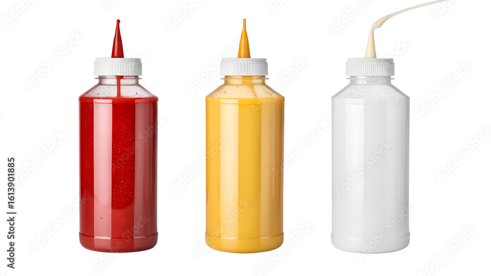 Condiment Squeeze Bottles: Ketchup, Mustard, Mayonnaise Condiment Squeeze Bottles: Ketchup, Mustard, Mayonnaise