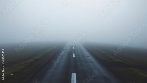 An abstract crossroads with two diverging paths in a misty morning, creating a sense of choice.