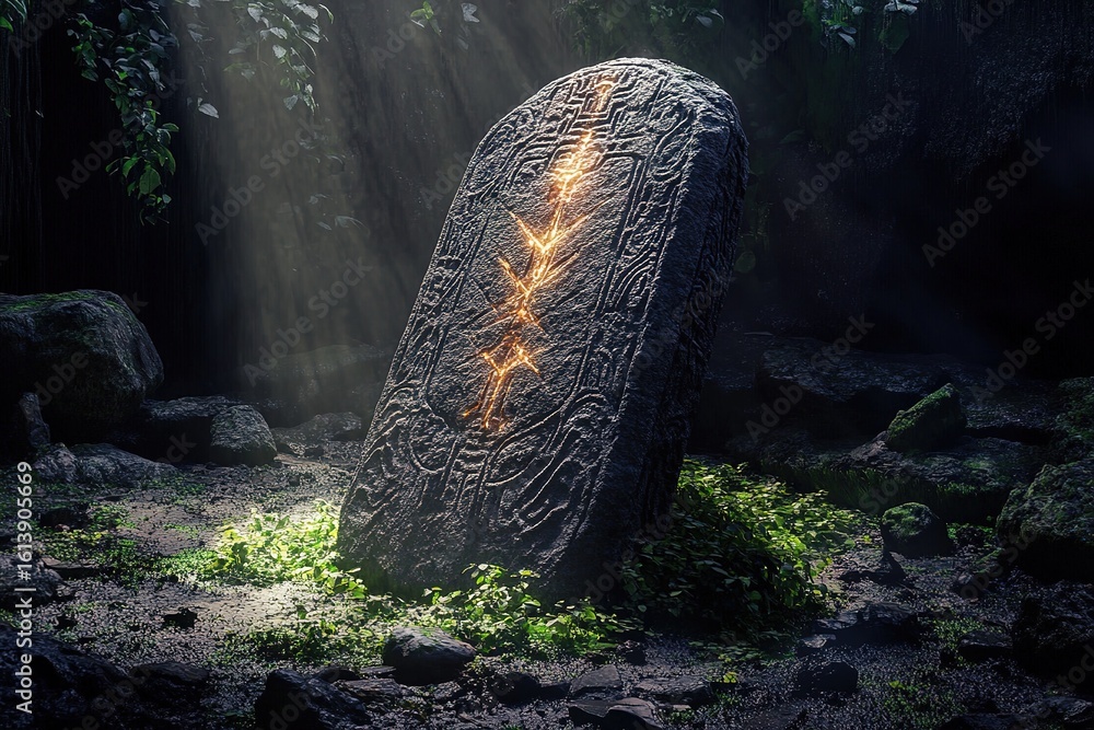 Obraz premium runestone relic radiating pulsating light