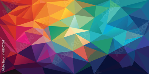 Abstract low poly geometric polygonal background with beautiful vivid and bright colors