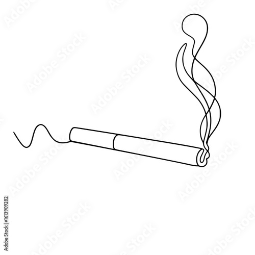 Cigarette with Smoke Continuous Line Art Icon for Smoking, Addiction, and Health Risk Concepts

