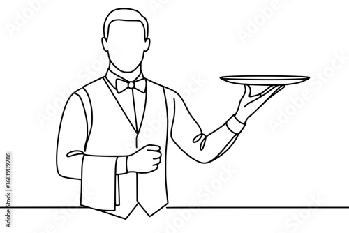 Waiter Continuous Line Art Icon for Restaurant, Service, and Hospitality Concepts

