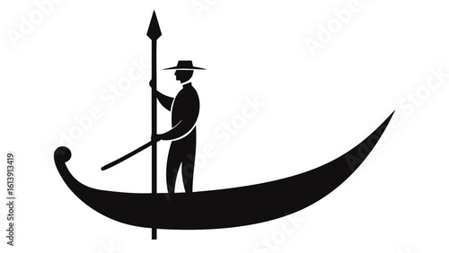 Black Silhouette Gondola Venice Gondolier Oarsman italy