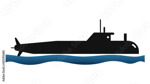 Black Submarine Silhouette Ocean Waves Periscope vector