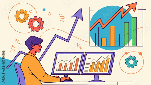 business man with  profit graphs