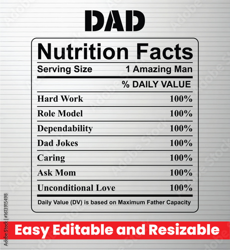 Nutrition Facts, Dad Lover Gift, Nutrition Facts Of Dad, Fact Of Best Dad, Best Dad Ever, Nutrition Facts Lavel, Supplement Facts and Nutrition Lavel Facts