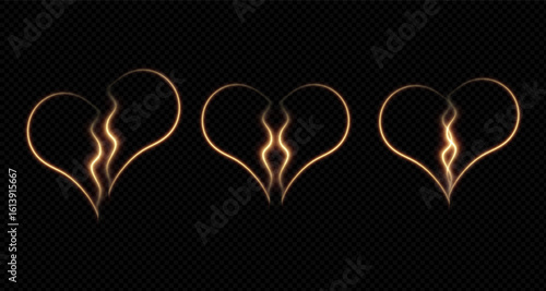 Contour of a broken neon love icon. Glowing neon fragments of a broken heart, fragile love relationships. Broken heart, shattered love, painful feelings, heartbreaking pain. For advertising.