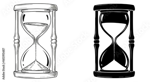 Hourglass illustration in black and white representing time passing and deadlines